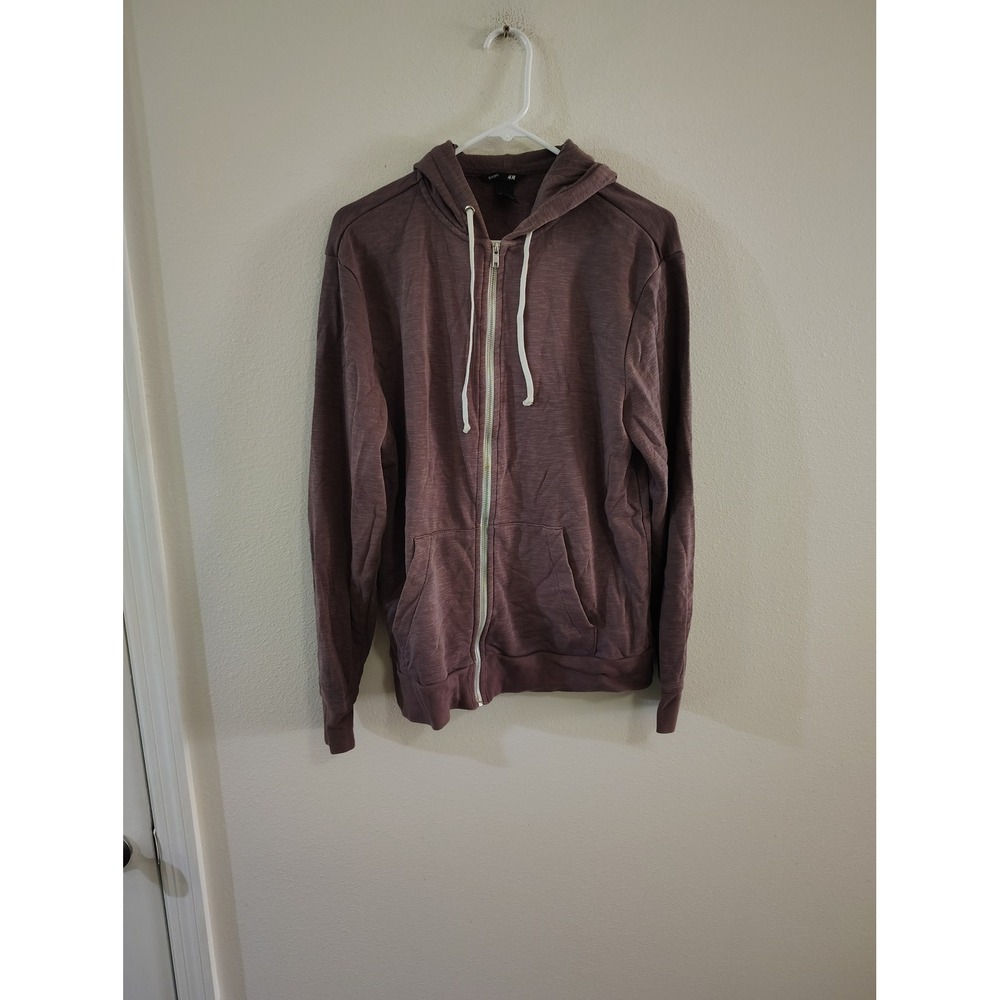 HM Basic Mens Zip Up Hoodie Mauve Purple Heathered Sweatshirt Size M